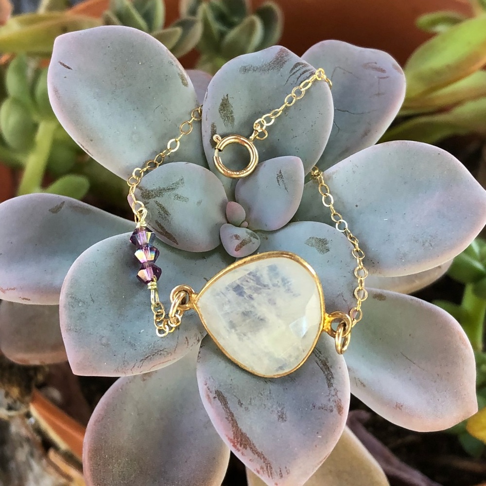Moonstone Bracelets w/ Purple Czech Glass accent.